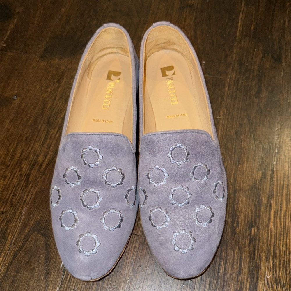 Gray blue  Suede Flats with Circular Embellishments